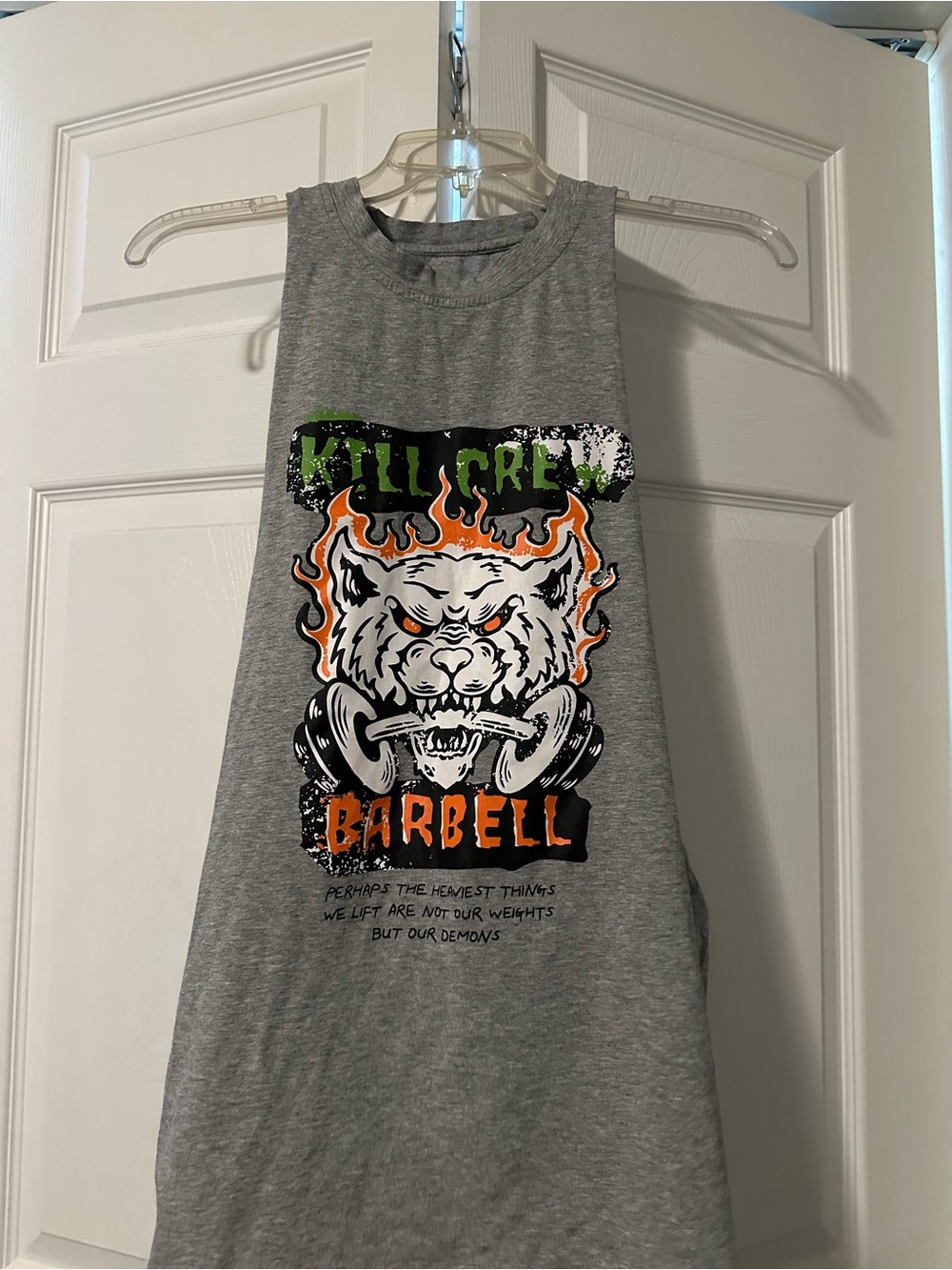 Unisex Kill Crew Gray Cutoff Tank Top - Barbell Tiger Design Small